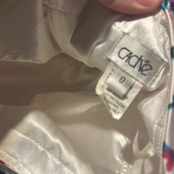 Stunning Cache Satin Floral Gown strapless with asymmetric lines train pink teal - Picture 10 of 11